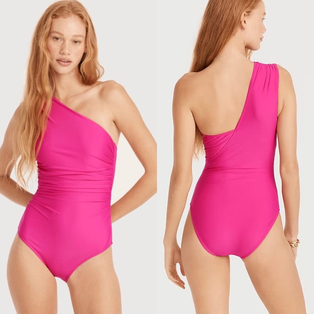 NEW J. Crew Pink One Shoulder One Piece Bathing Suit Size 22